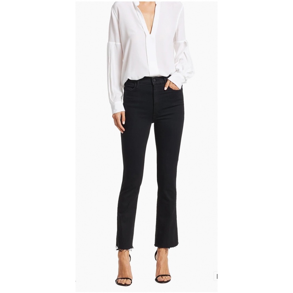 Mother Hustler Ankle Fray Jeans Not Guilty Black High‎ Rise Flare Size 28